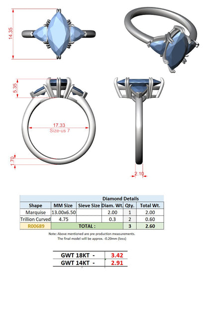 Marquise Lab Grown Diamond Three-Stone Engagement Ring