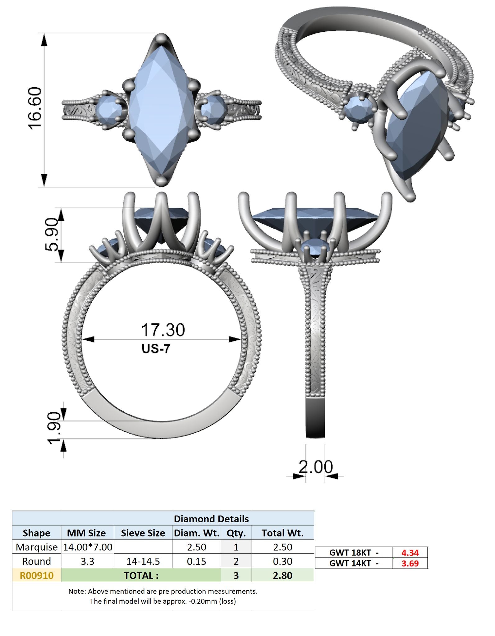 Marquise Lab Grown Diamond Three-Stone Engagement Ring