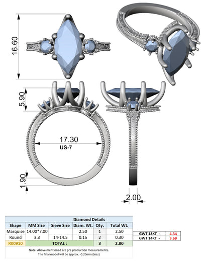 Marquise Lab Grown Diamond Three-Stone Engagement Ring