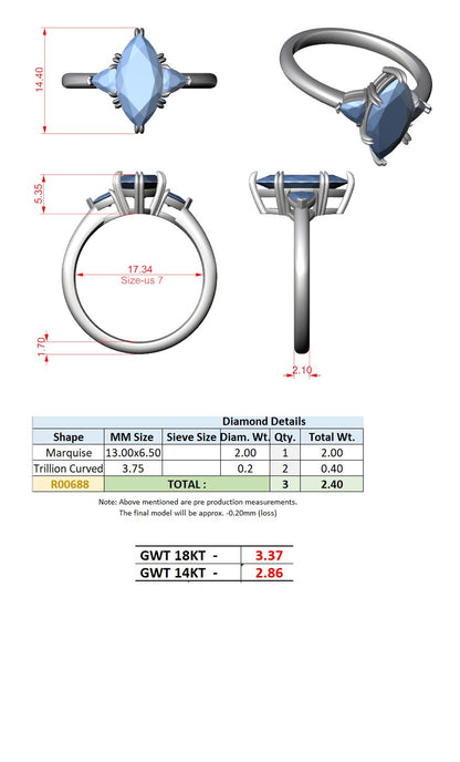 Marquise Lab Grown Diamond Three-Stone Engagement Ring
