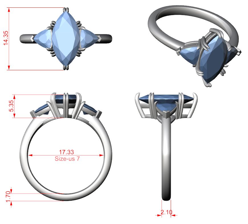 Marquise Lab Grown Diamond Three-Stone Engagement Ring