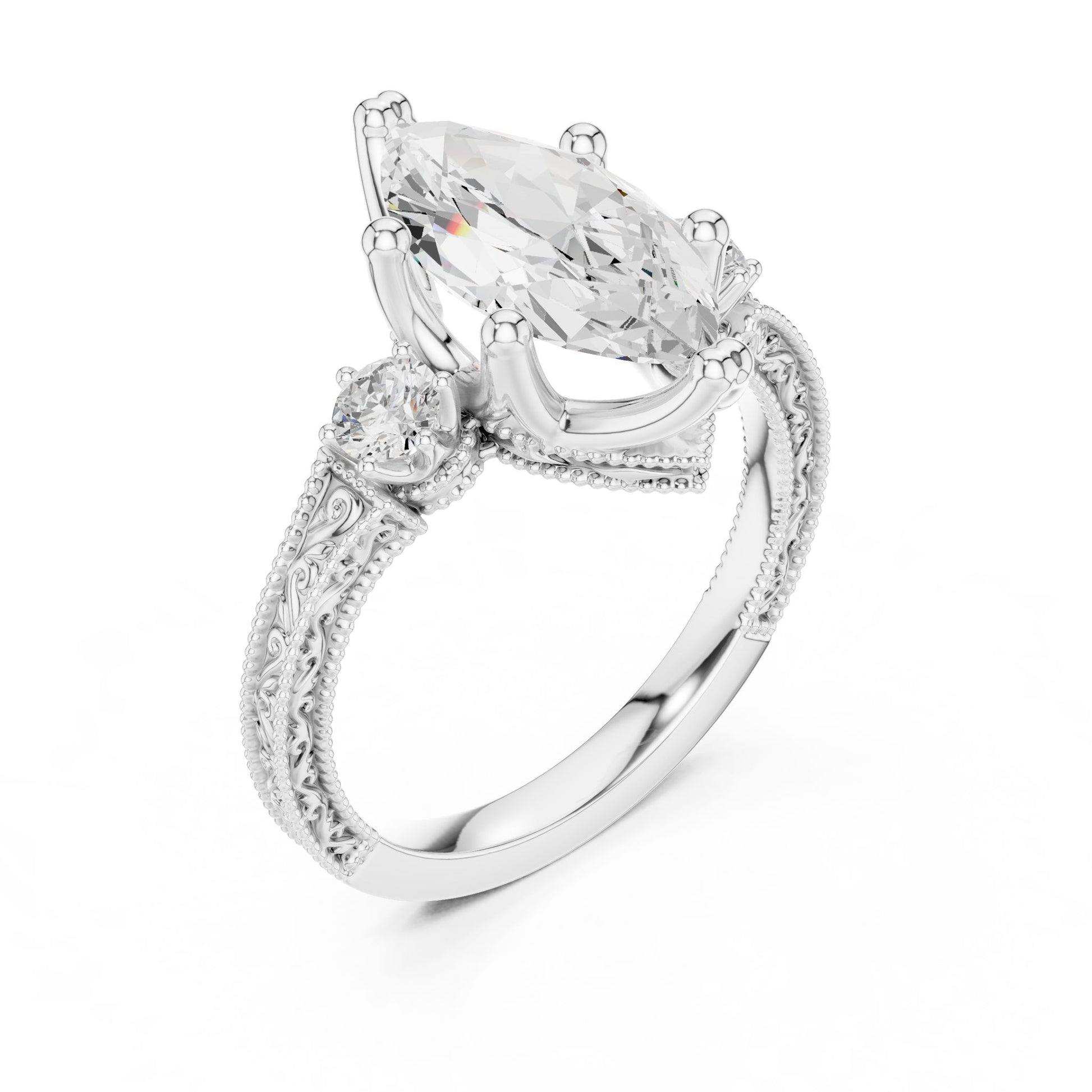 Marquise Lab Grown Diamond Three-Stone Engagement Ring