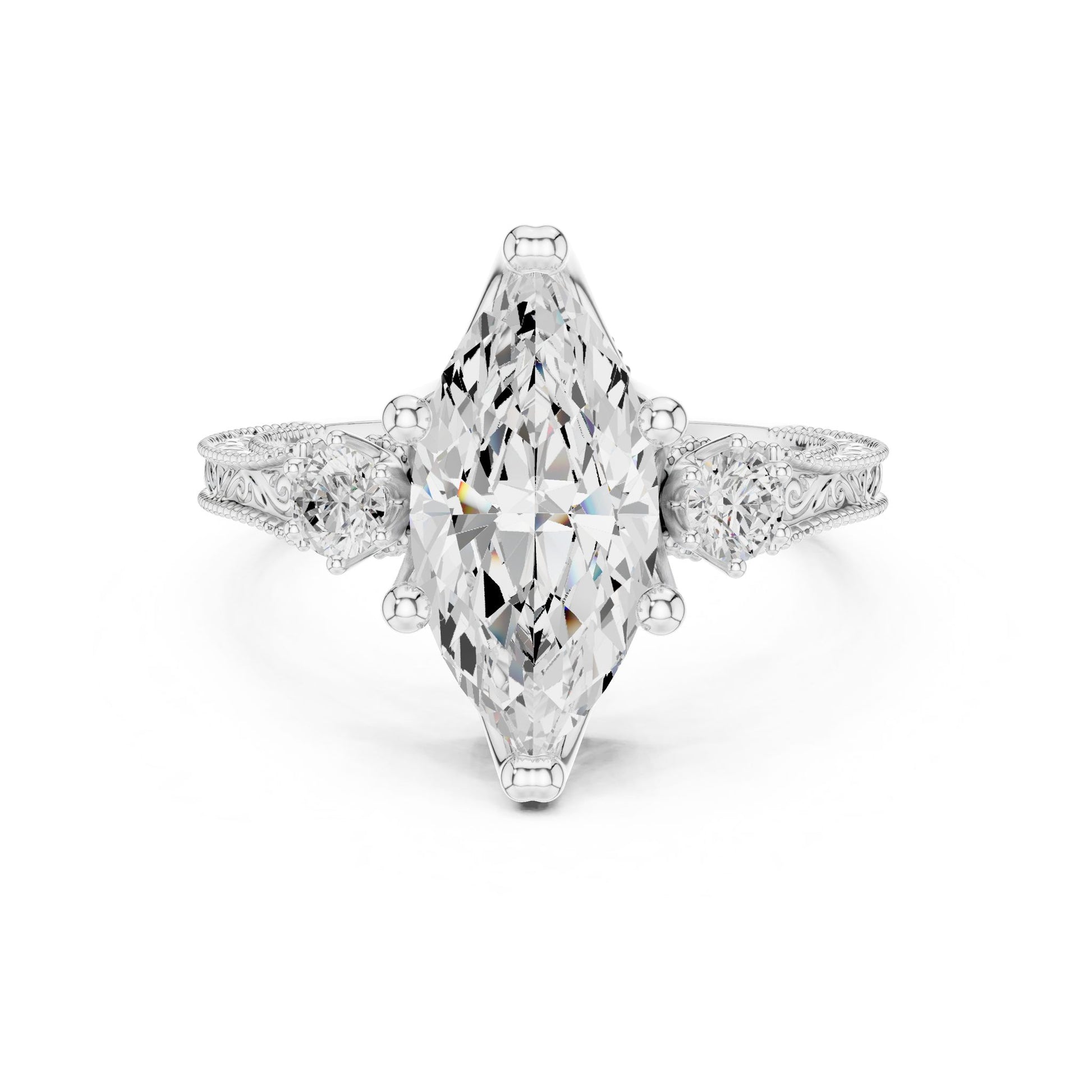 Marquise Lab Grown Diamond Three-Stone Engagement Ring