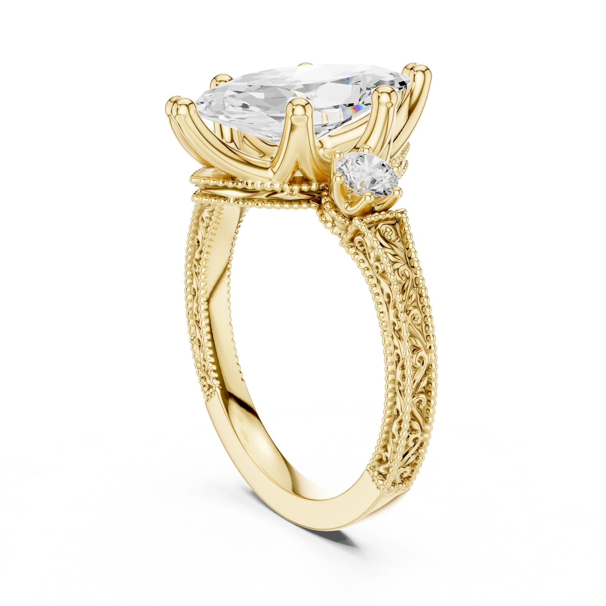 Marquise Lab Grown Diamond Three-Stone Engagement Ring