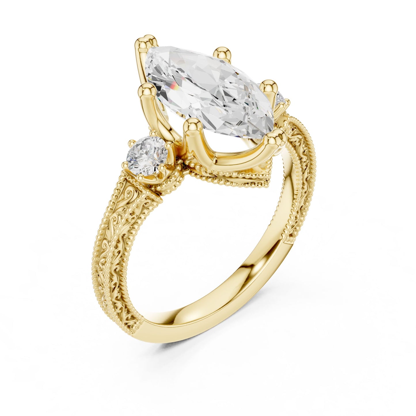Marquise Lab Grown Diamond Three-Stone Engagement Ring