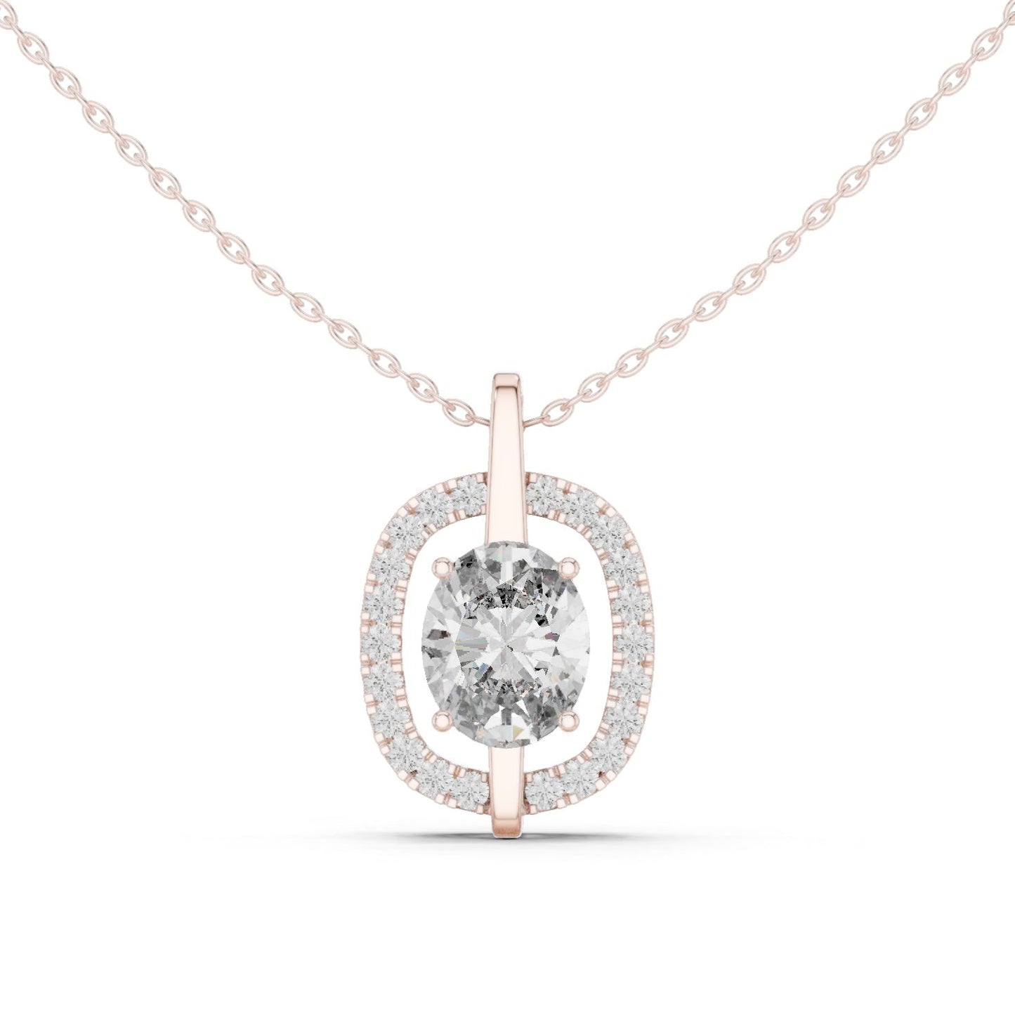 Oval Lab Grown Diamond Halo Pendant