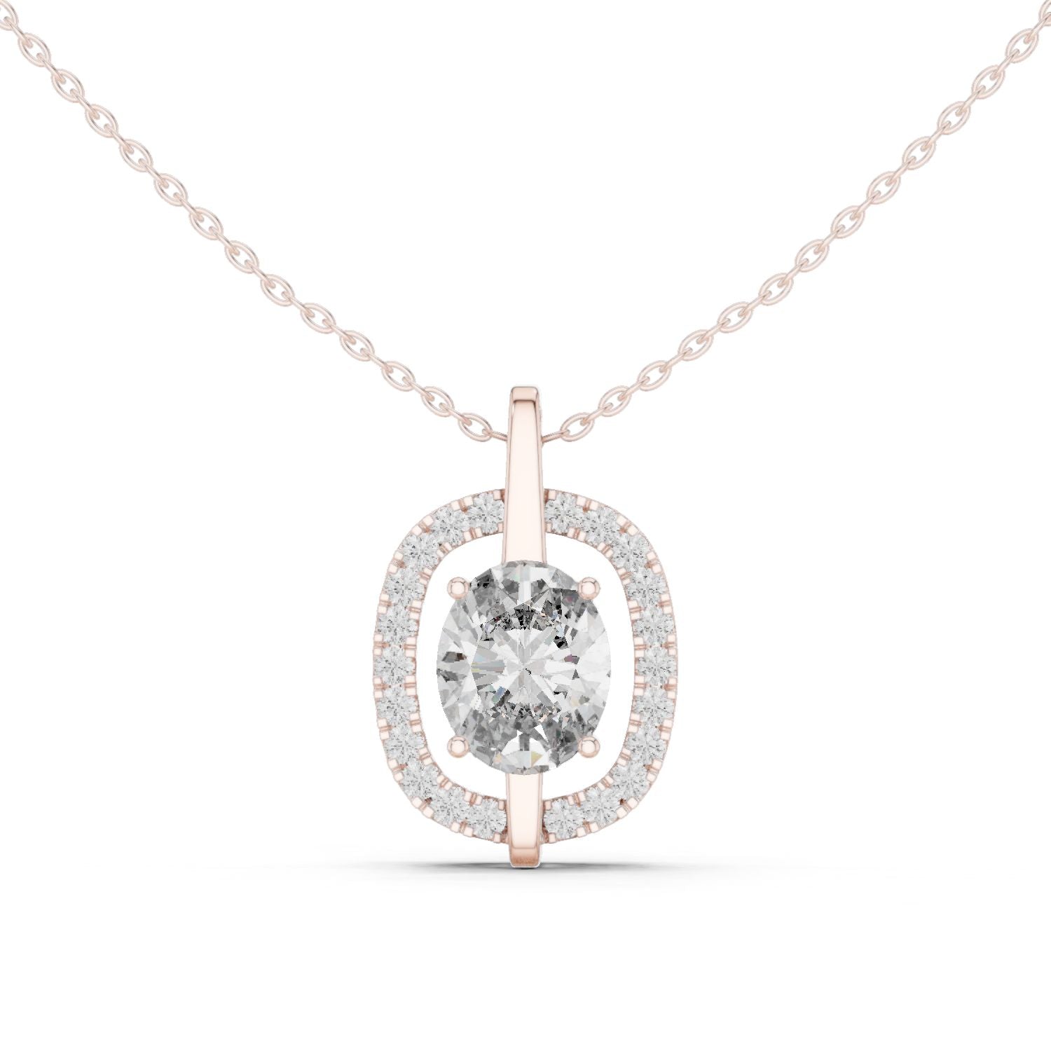 Oval Lab Grown Diamond Halo Pendant