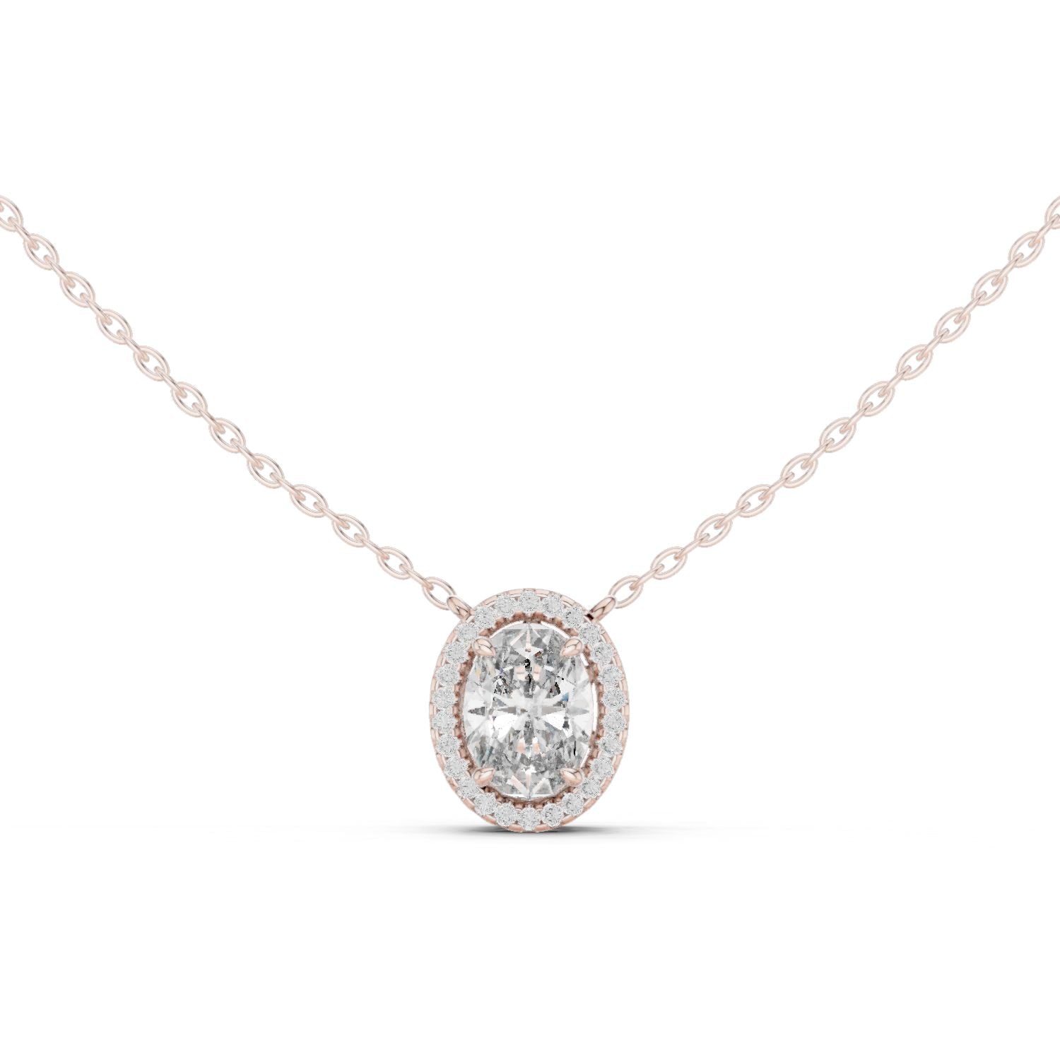 Oval Lab Grown Diamond Halo Pendant