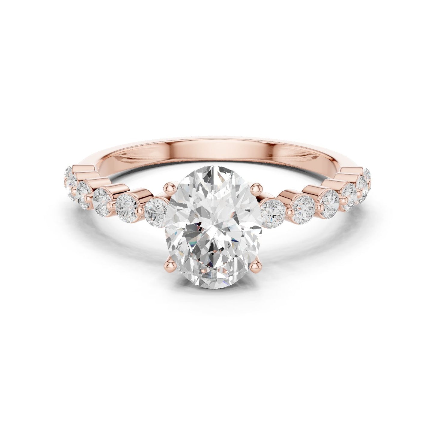Oval Lab Grown Diamond Side-Stone Engagement Ring