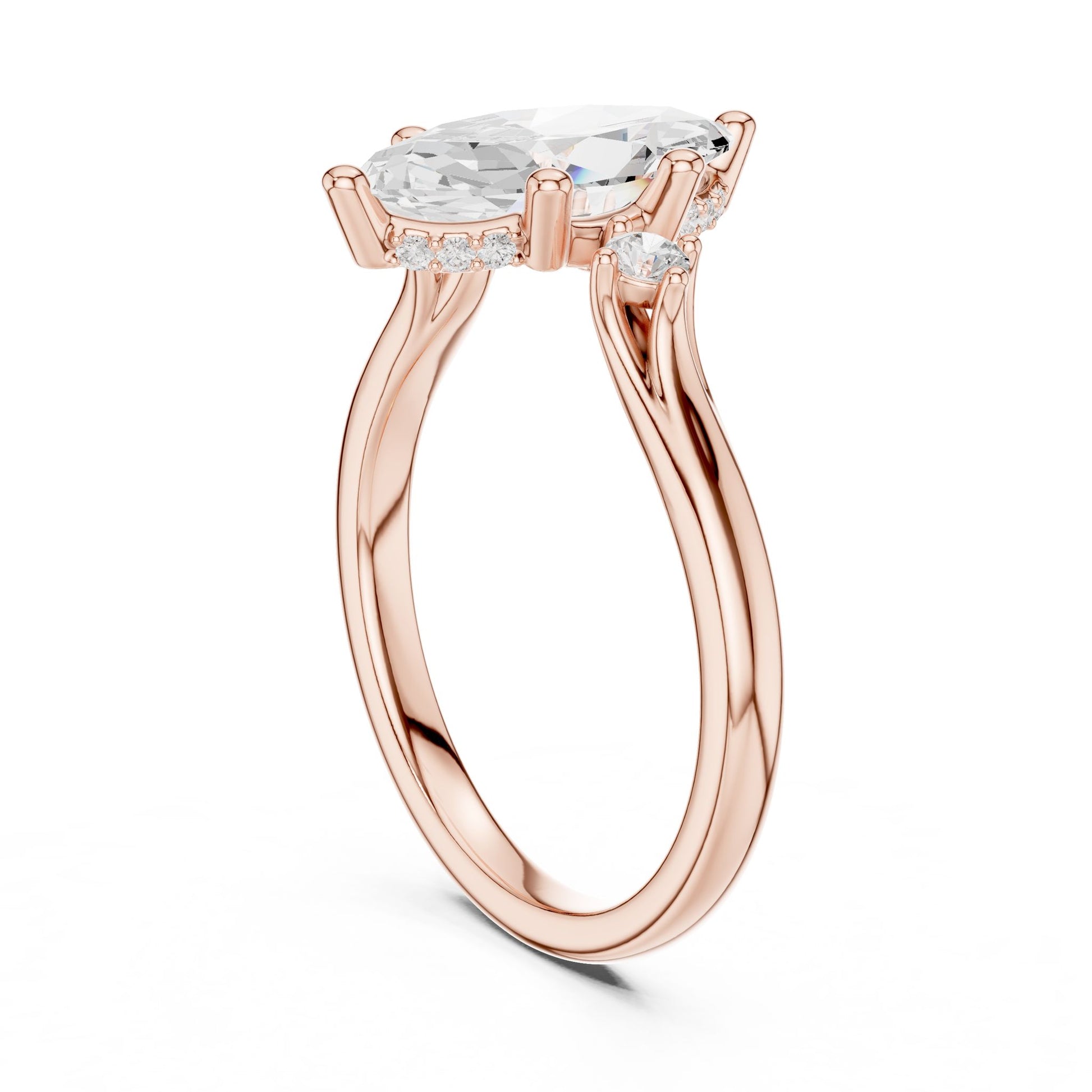 Oval Lab Grown Diamond Side-Stone Engagement Ring