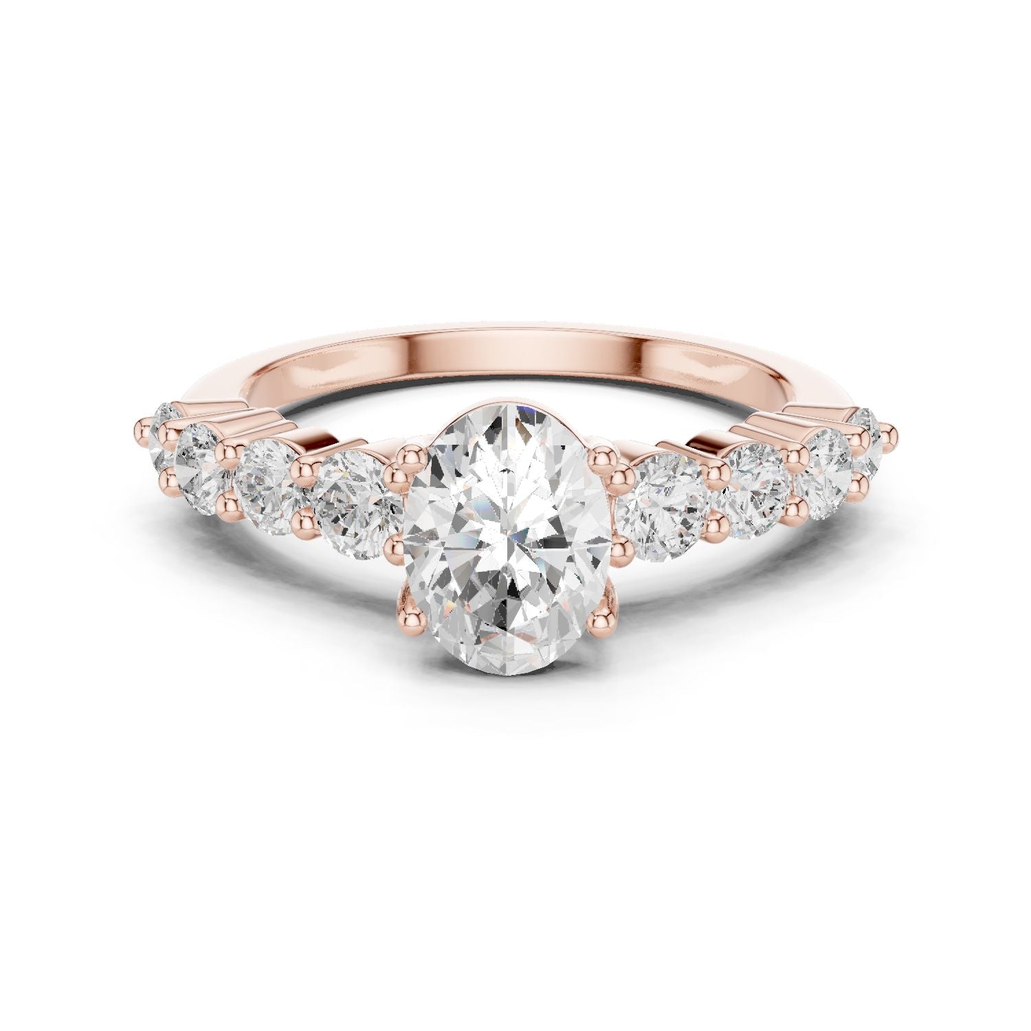 Oval Lab Grown Diamond Side-Stone Engagement Ring