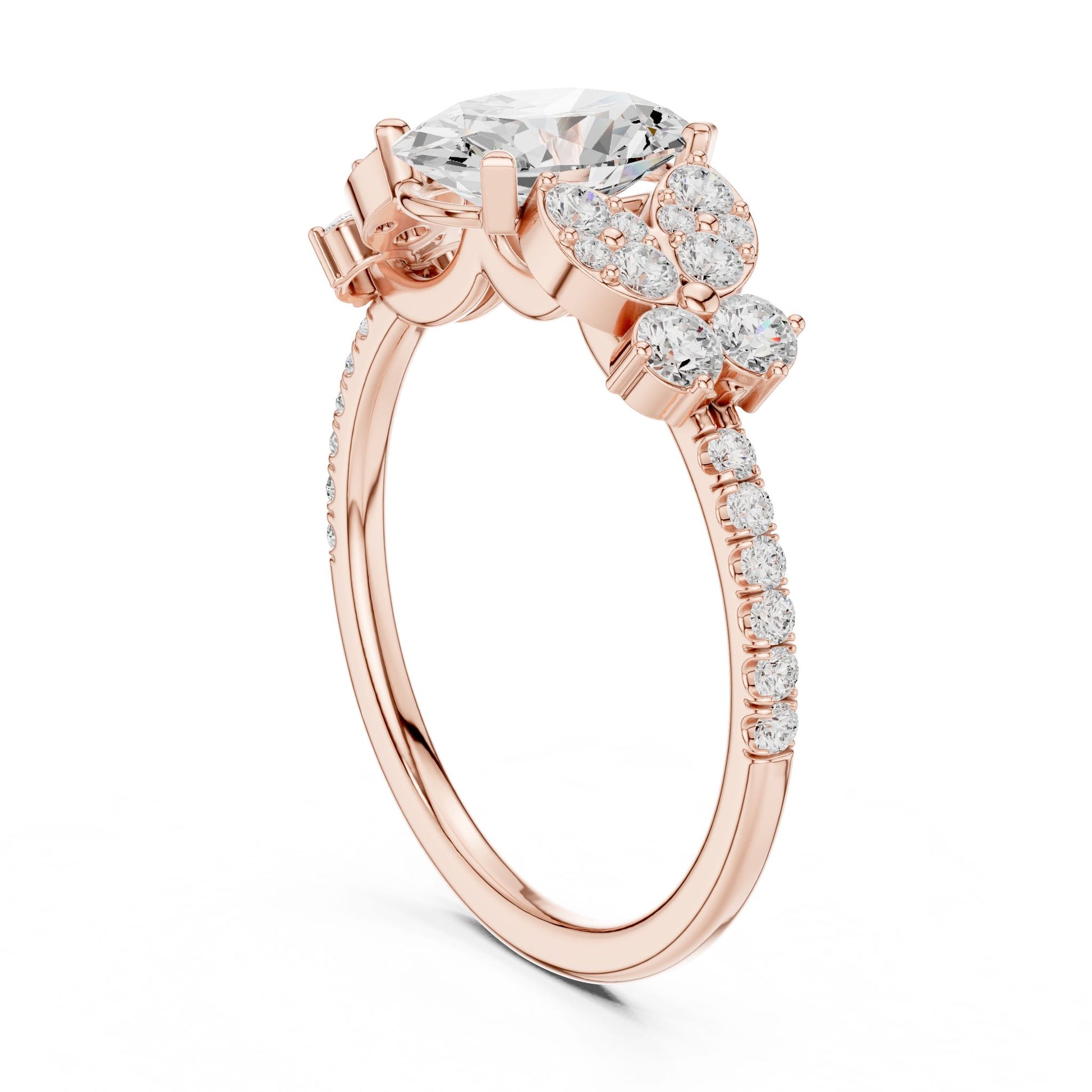 Oval Lab Grown Diamond Side-Stone Engagement Ring