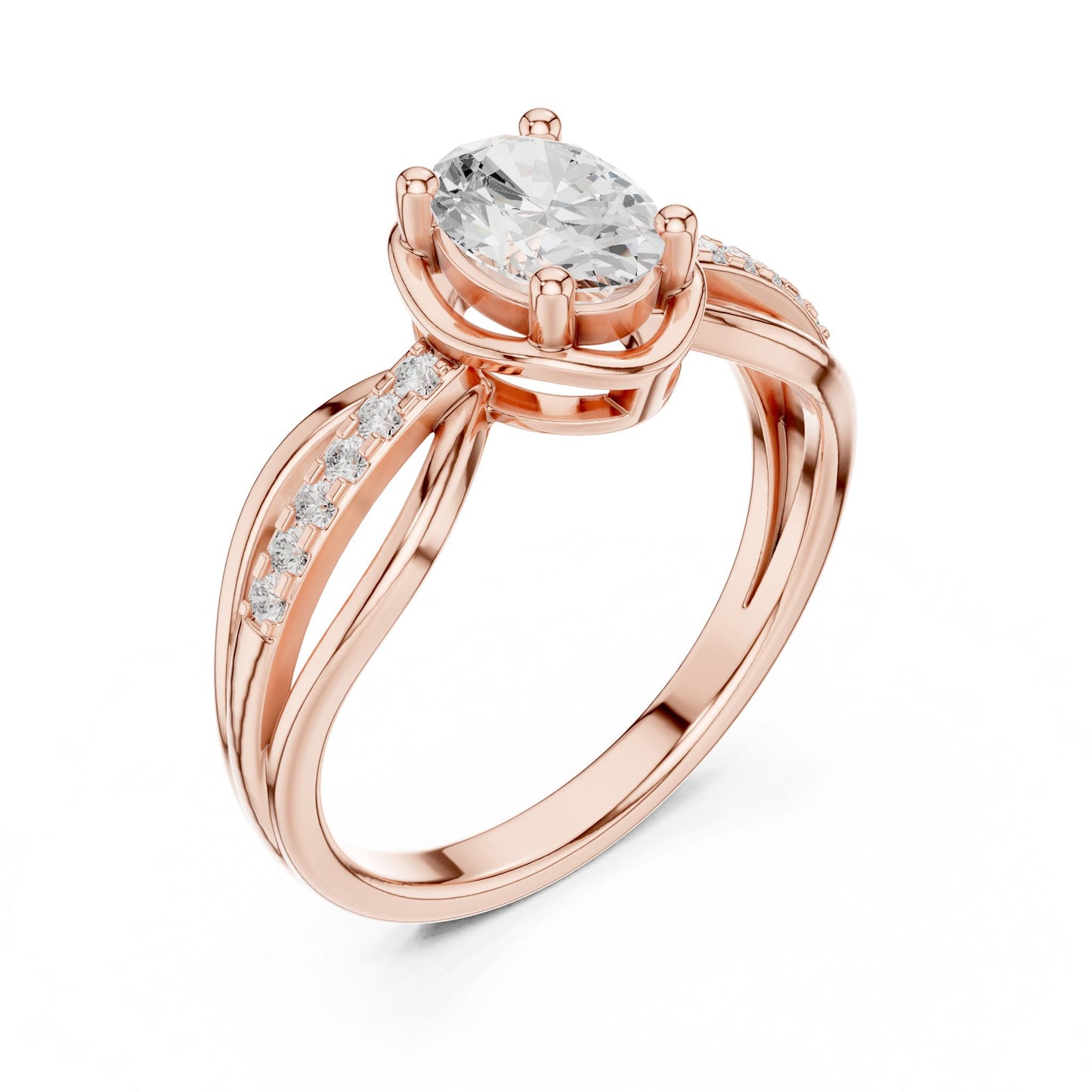 Oval Lab Grown Diamond Side-Stone Engagement Ring