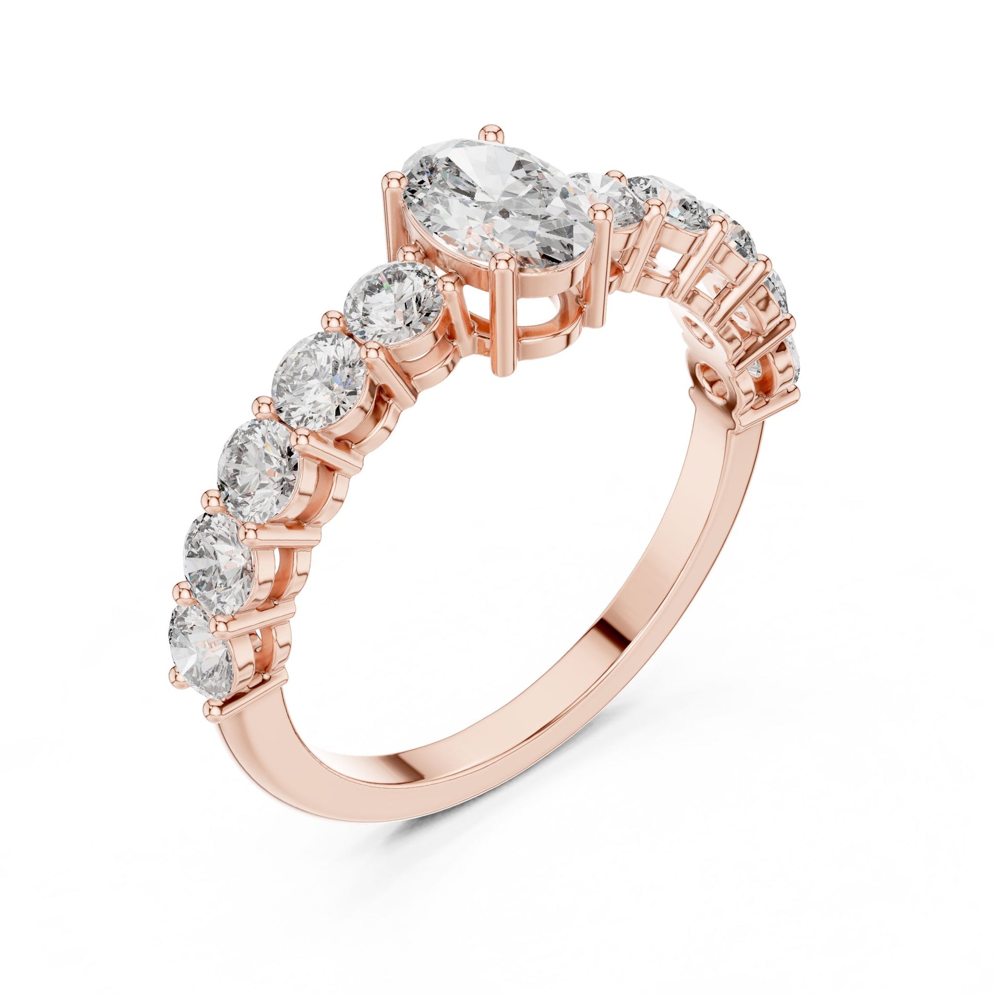 Oval Lab Grown Diamond Side-Stone Engagement Ring