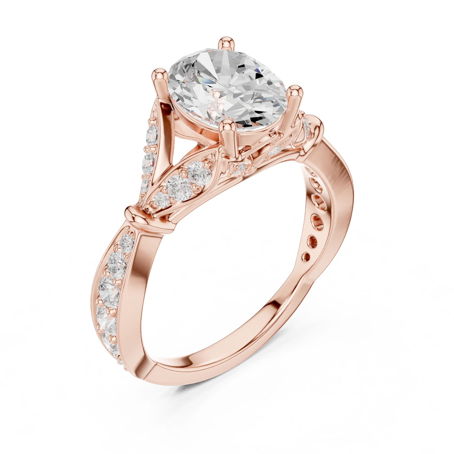 Women's Oval Lab Grown Diamond Side-Stone Ring