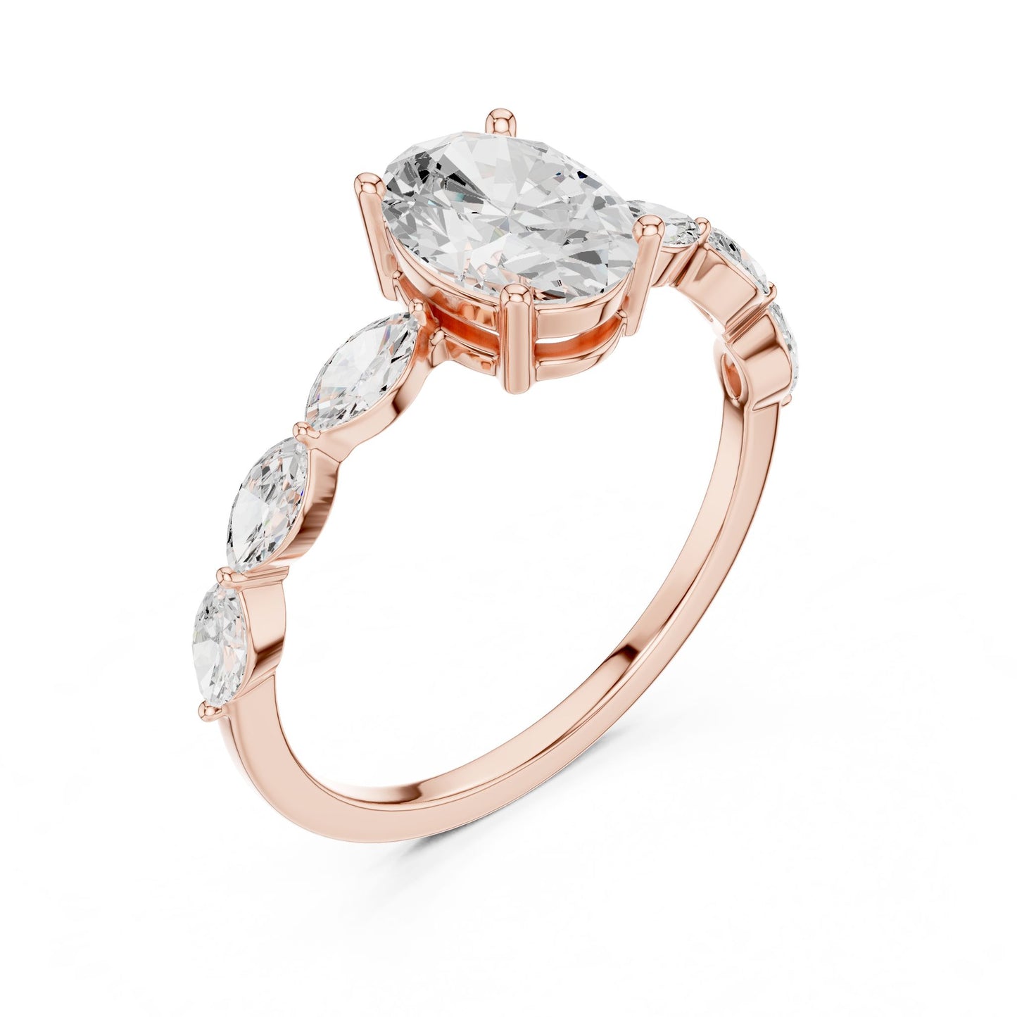 Women's Oval Lab Grown Diamond Side-Stone Ring