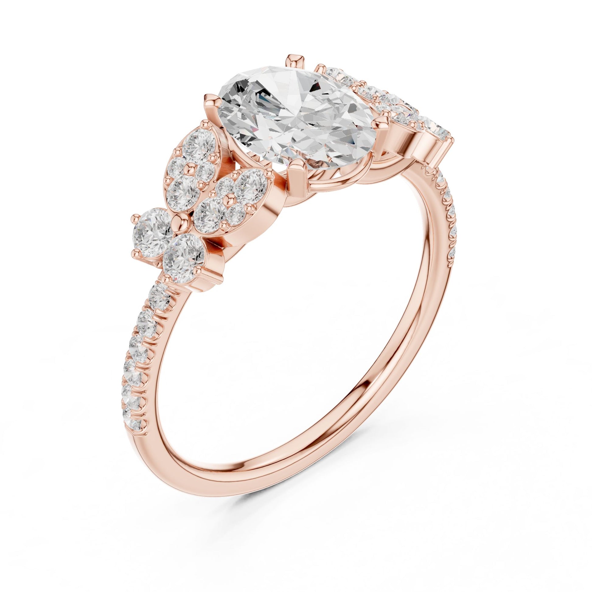 Oval Lab Grown Diamond Side-Stone Engagement Ring