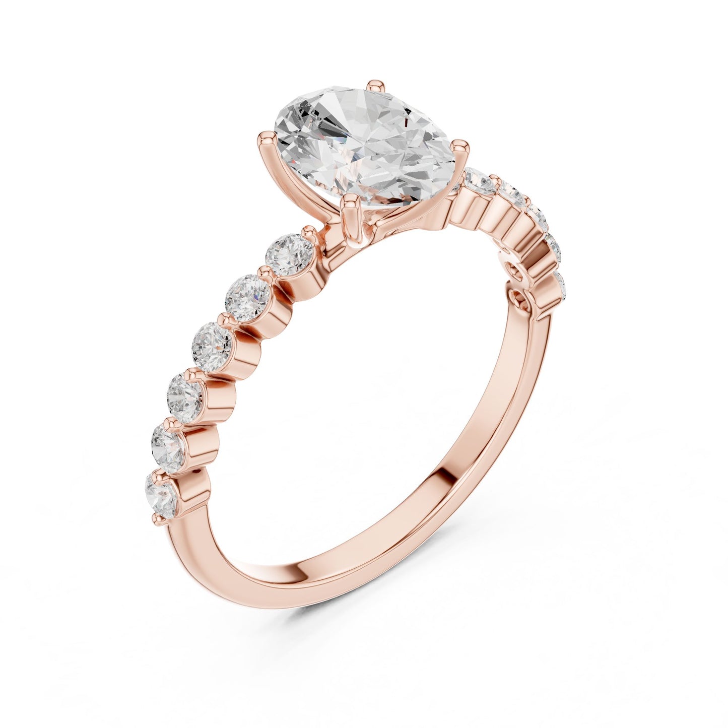 Oval Lab Grown Diamond Side-Stone Engagement Ring