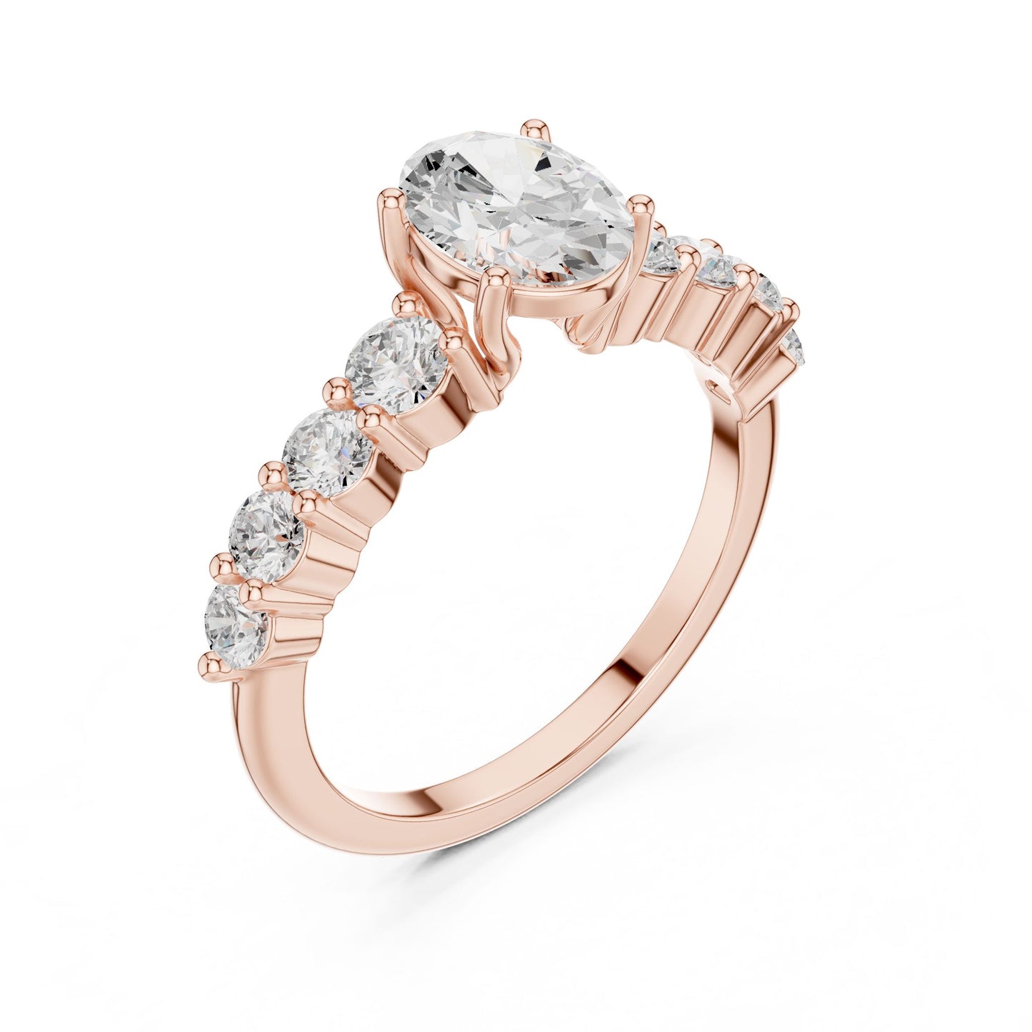 Oval Lab Grown Diamond Side-Stone Engagement Ring