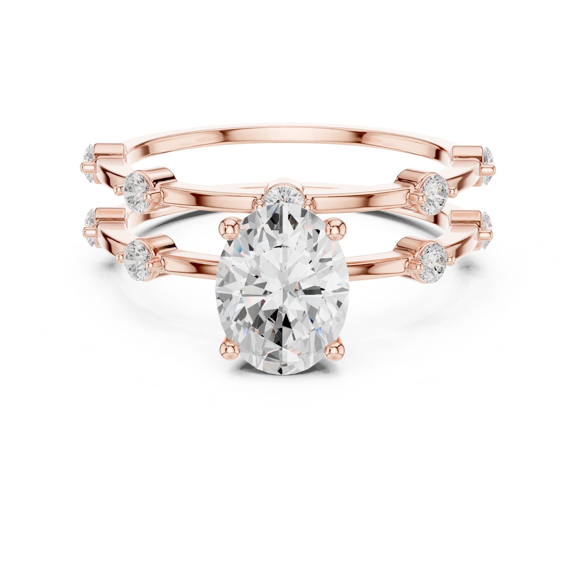 Women's Oval Lab Grown Diamond Side-Stone Ring