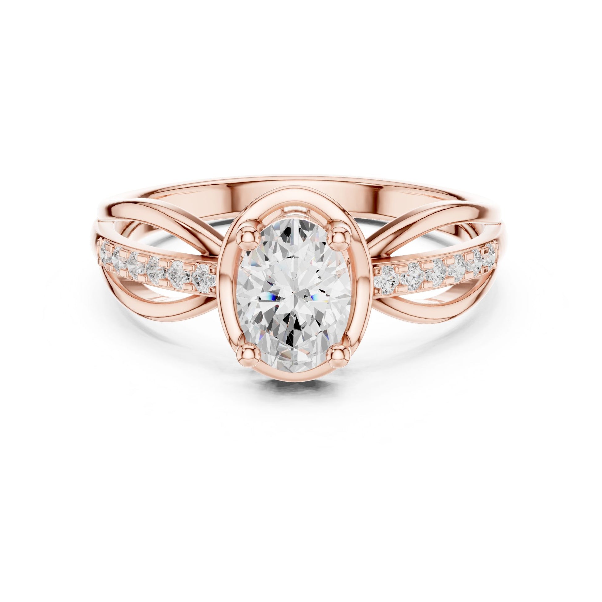 Oval Lab Grown Diamond Side-Stone Engagement Ring
