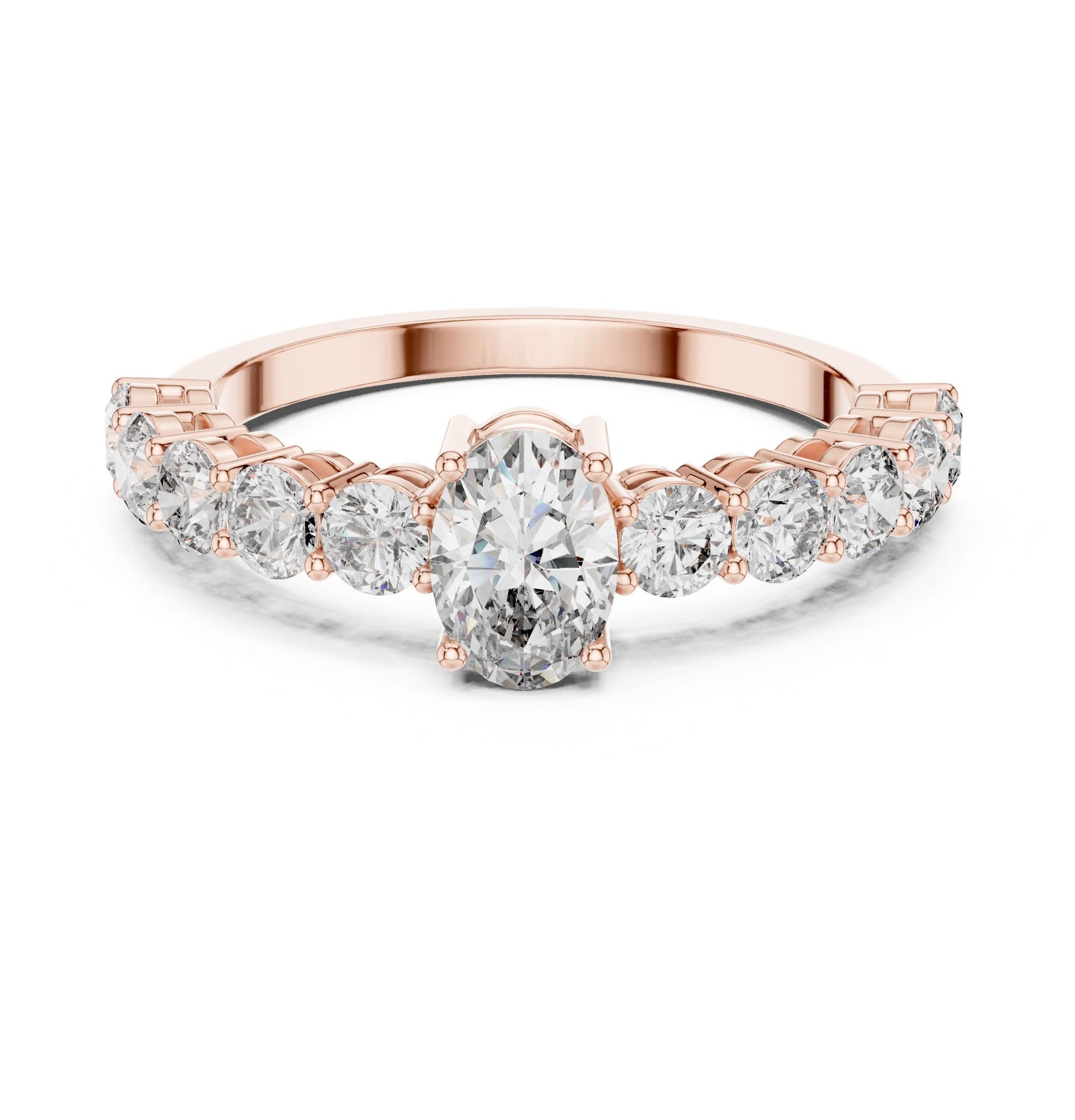 Oval Lab Grown Diamond Side-Stone Engagement Ring