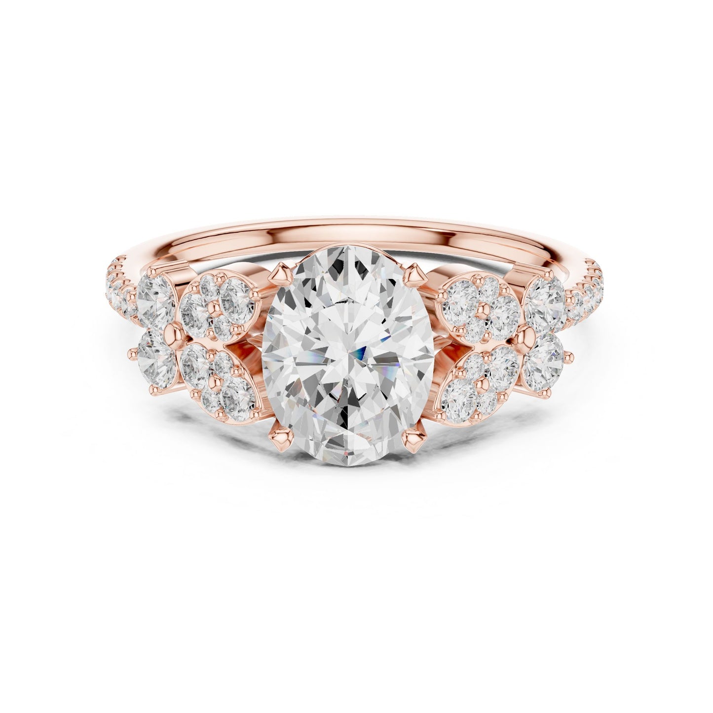 Oval Lab Grown Diamond Side-Stone Engagement Ring