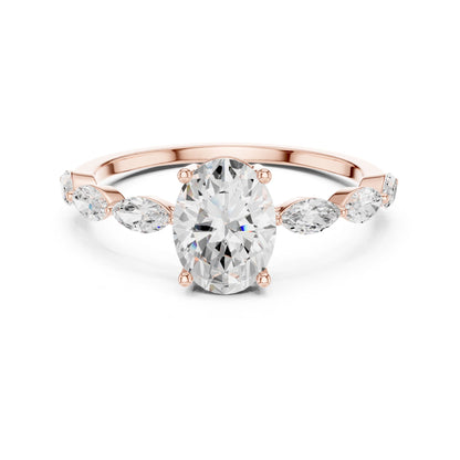 Women's Oval Lab Grown Diamond Side-Stone Ring