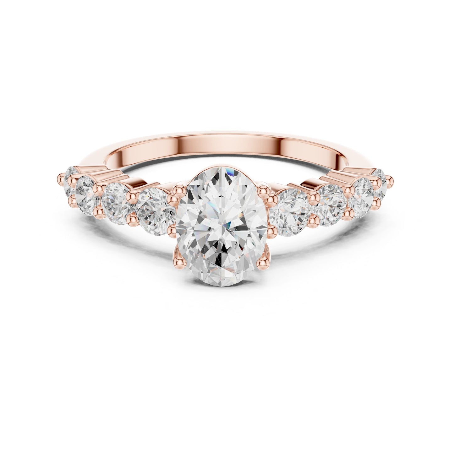 Oval Lab Grown Diamond Side-Stone Engagement Ring