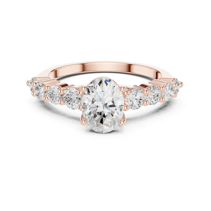 Oval Lab Grown Diamond Side-Stone Engagement Ring