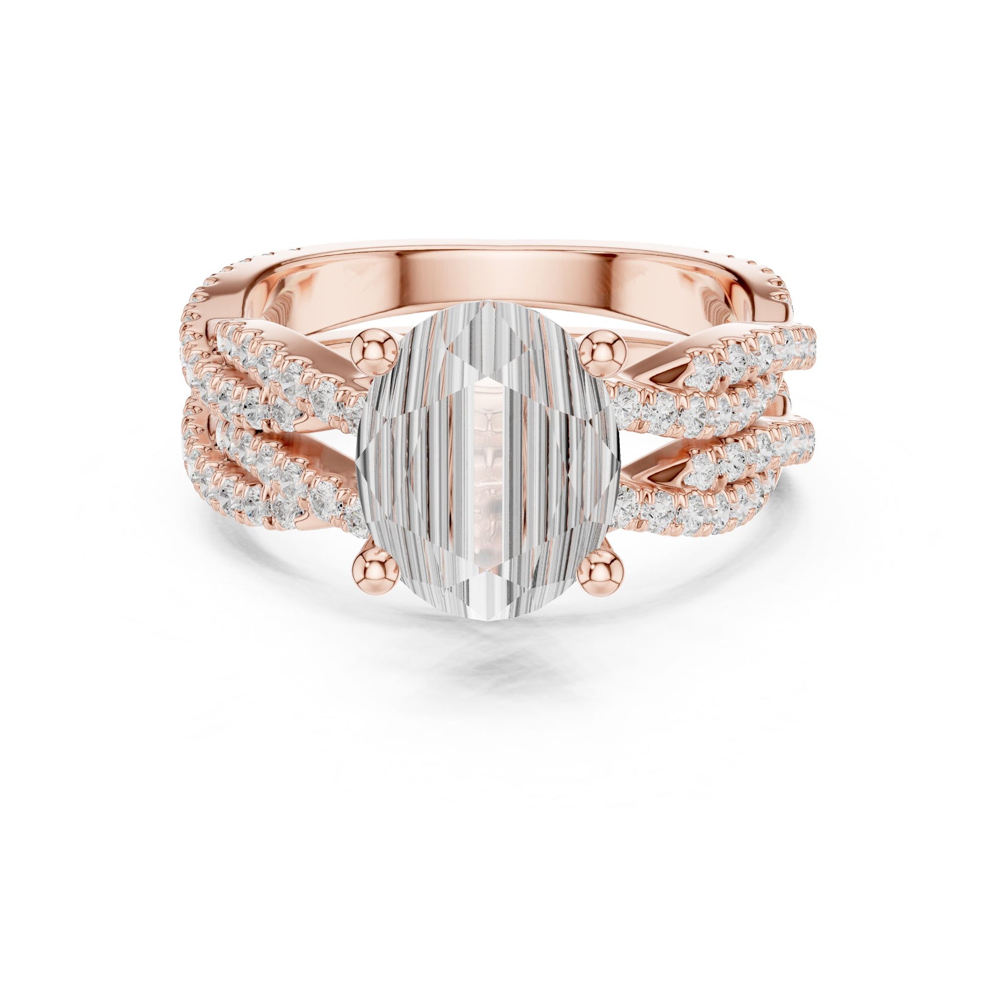 Oval Lab Grown Diamond Side-Stone Engagement Ring