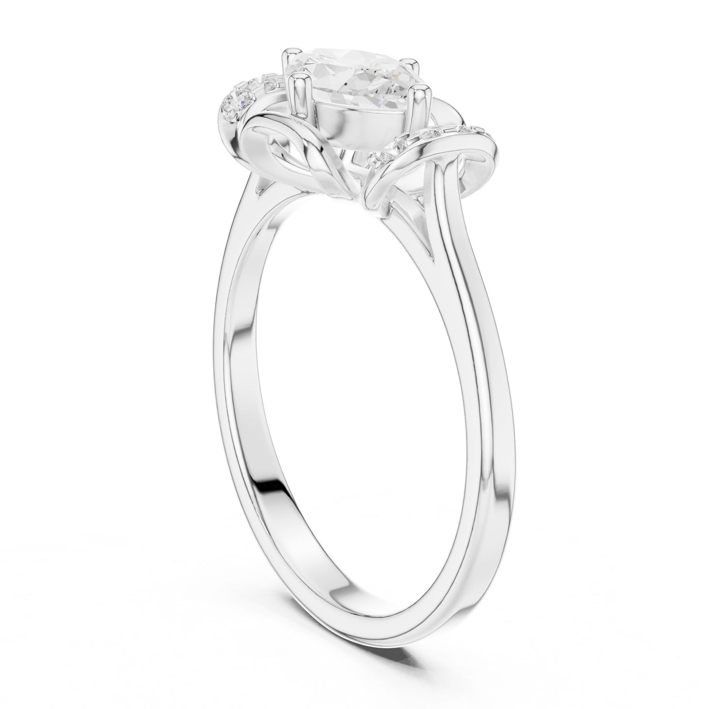 Oval Lab Grown Diamond Side-Stone Engagement Ring
