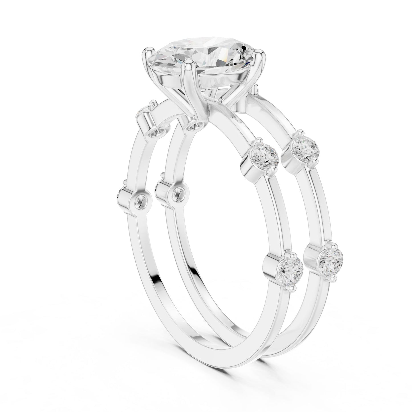 Women's Oval Lab Grown Diamond Side-Stone Ring
