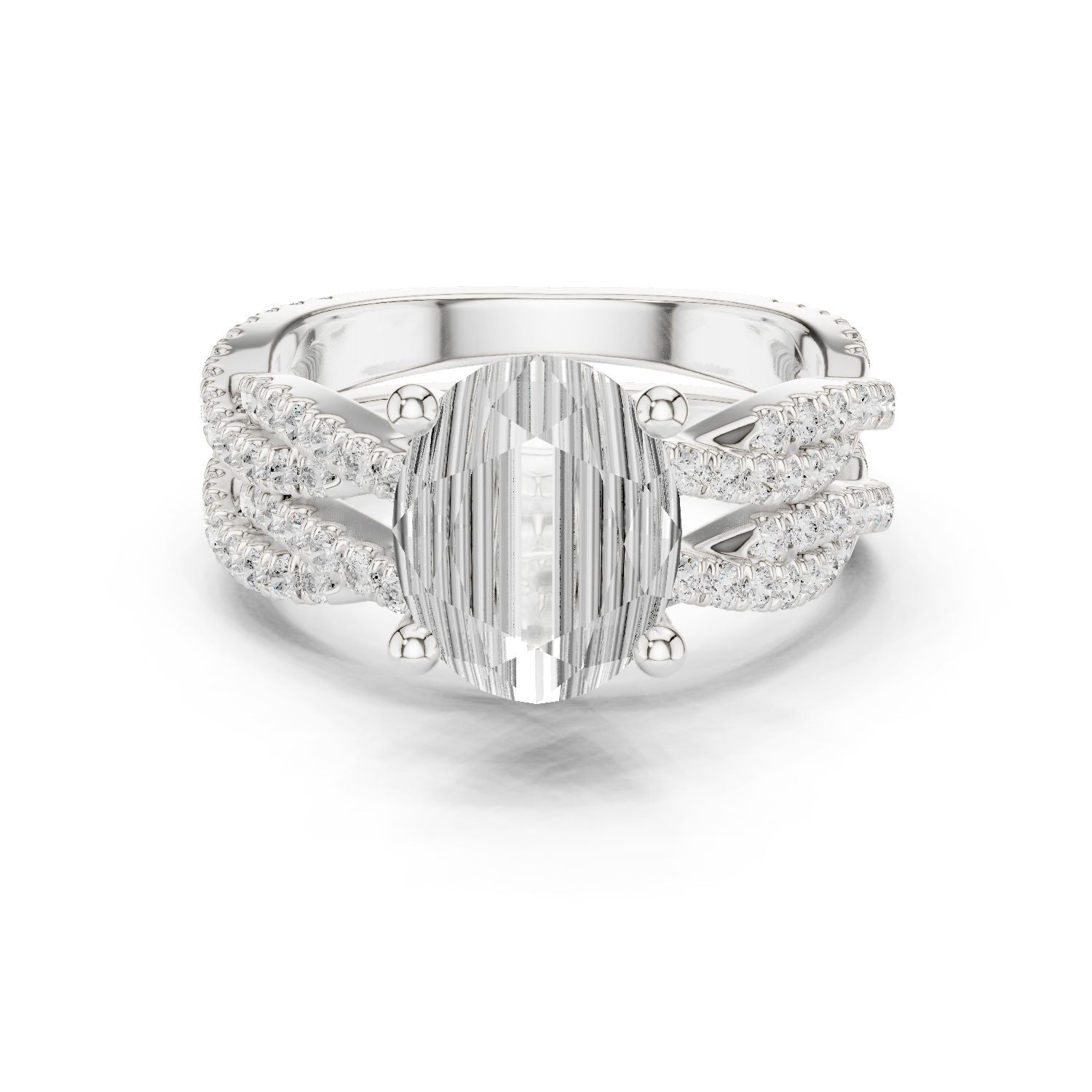 Oval Lab Grown Diamond Side-Stone Engagement Ring