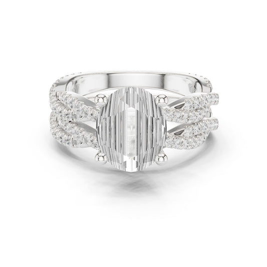 Oval Lab Grown Diamond Side-Stone Engagement Ring