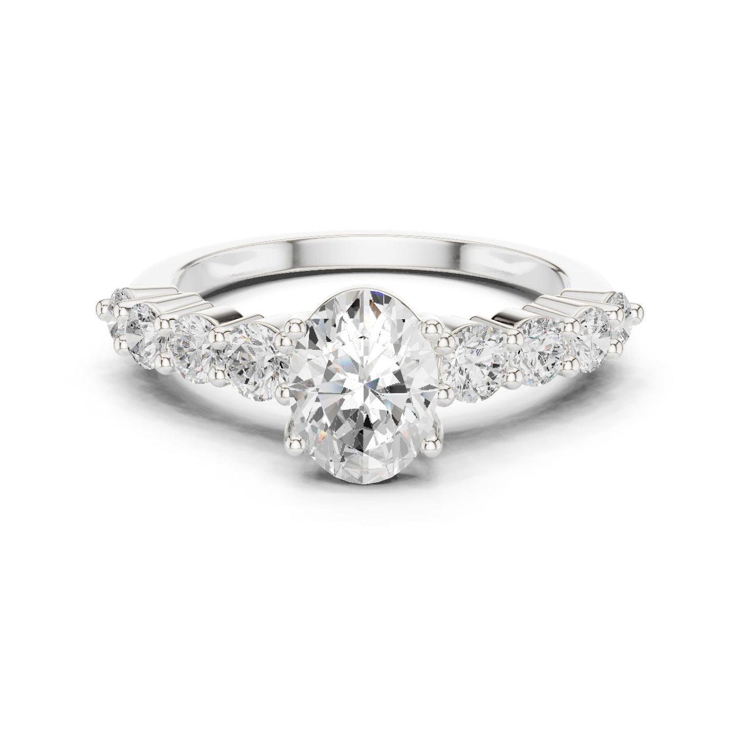 Oval Lab Grown Diamond Side-Stone Engagement Ring