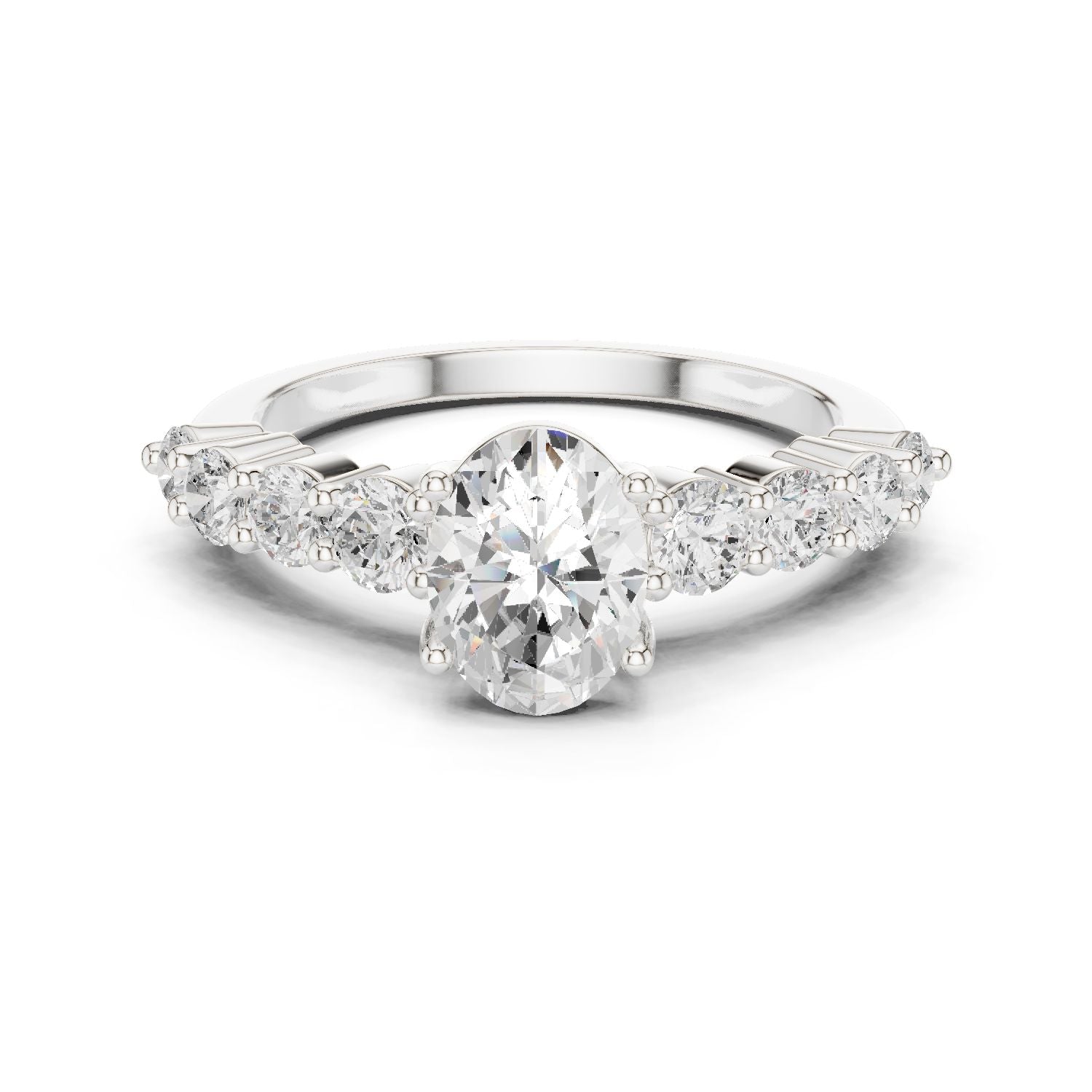 Oval Lab Grown Diamond Side-Stone Engagement Ring