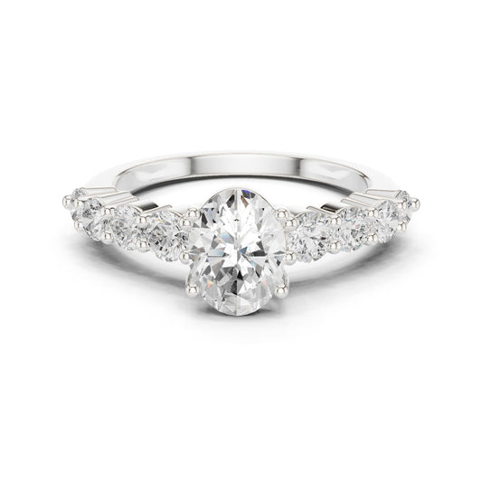 Oval Lab Grown Diamond Side-Stone Engagement Ring