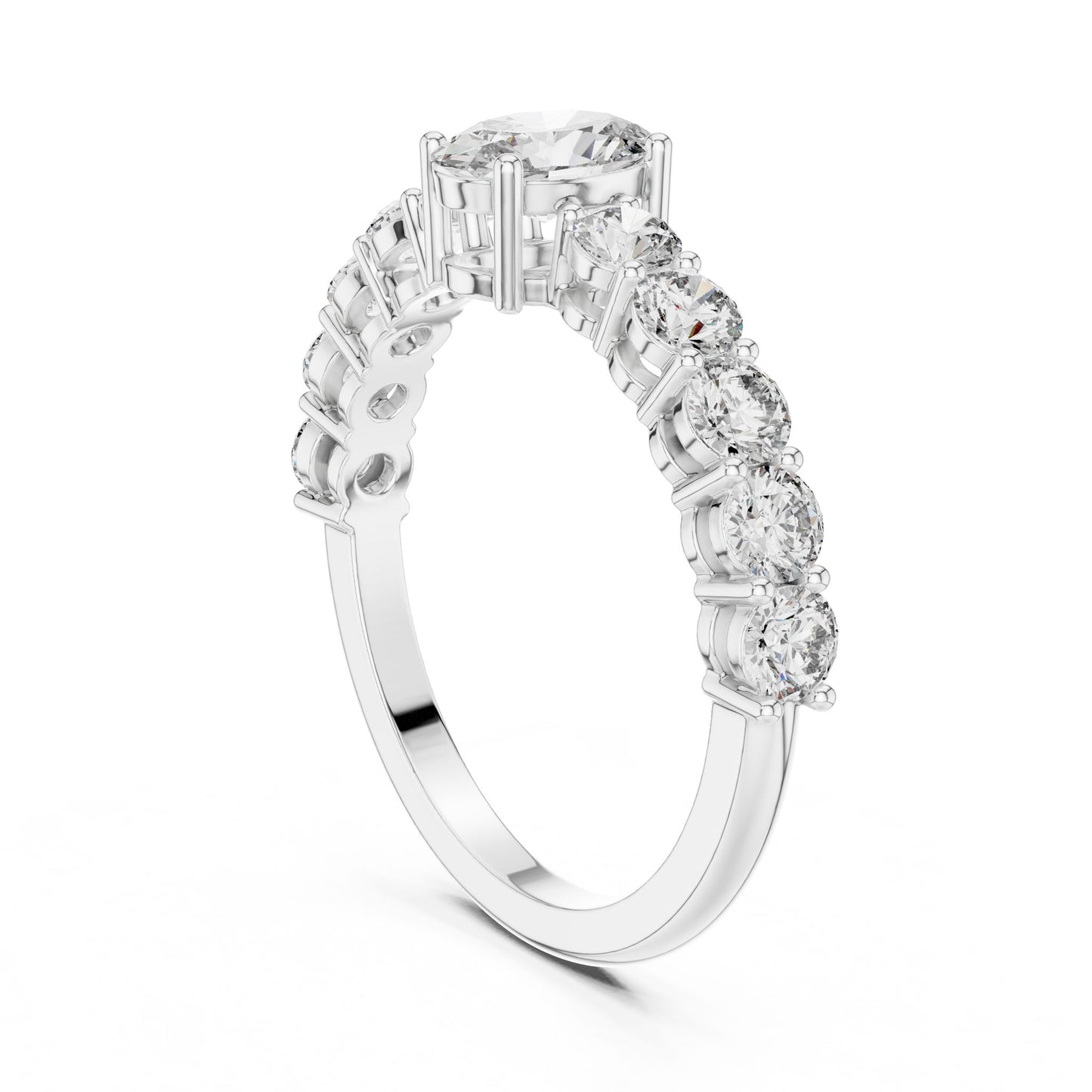 Oval Lab Grown Diamond Side-Stone Engagement Ring