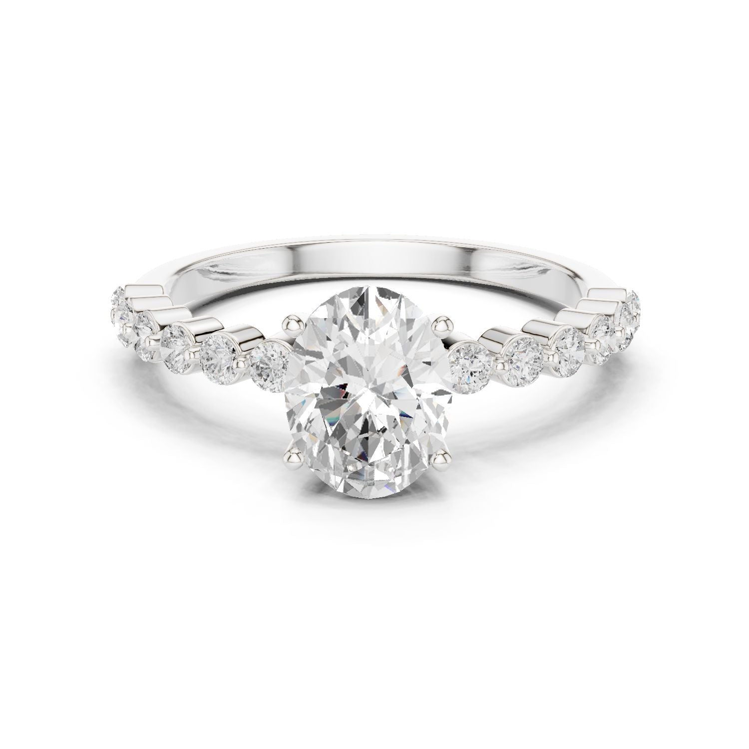 Oval Lab Grown Diamond Side-Stone Engagement Ring