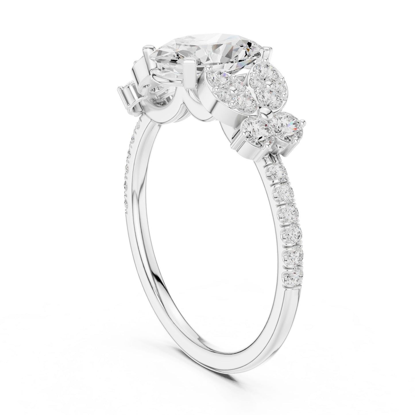 Oval Lab Grown Diamond Side-Stone Engagement Ring
