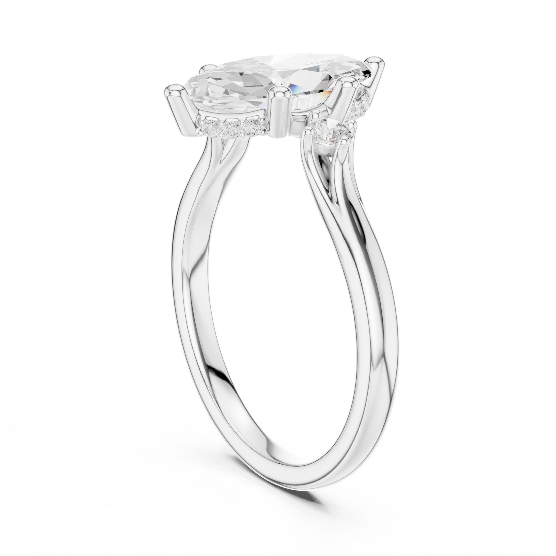 Oval Lab Grown Diamond Side-Stone Engagement Ring