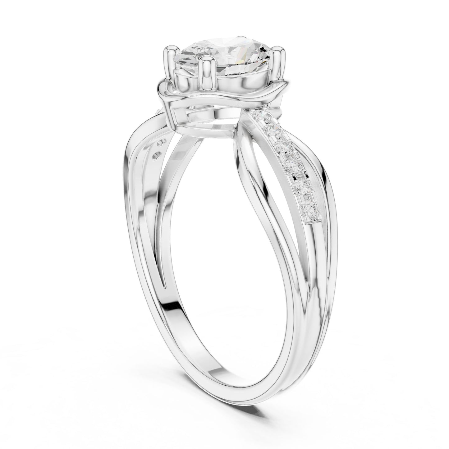 Oval Lab Grown Diamond Side-Stone Engagement Ring
