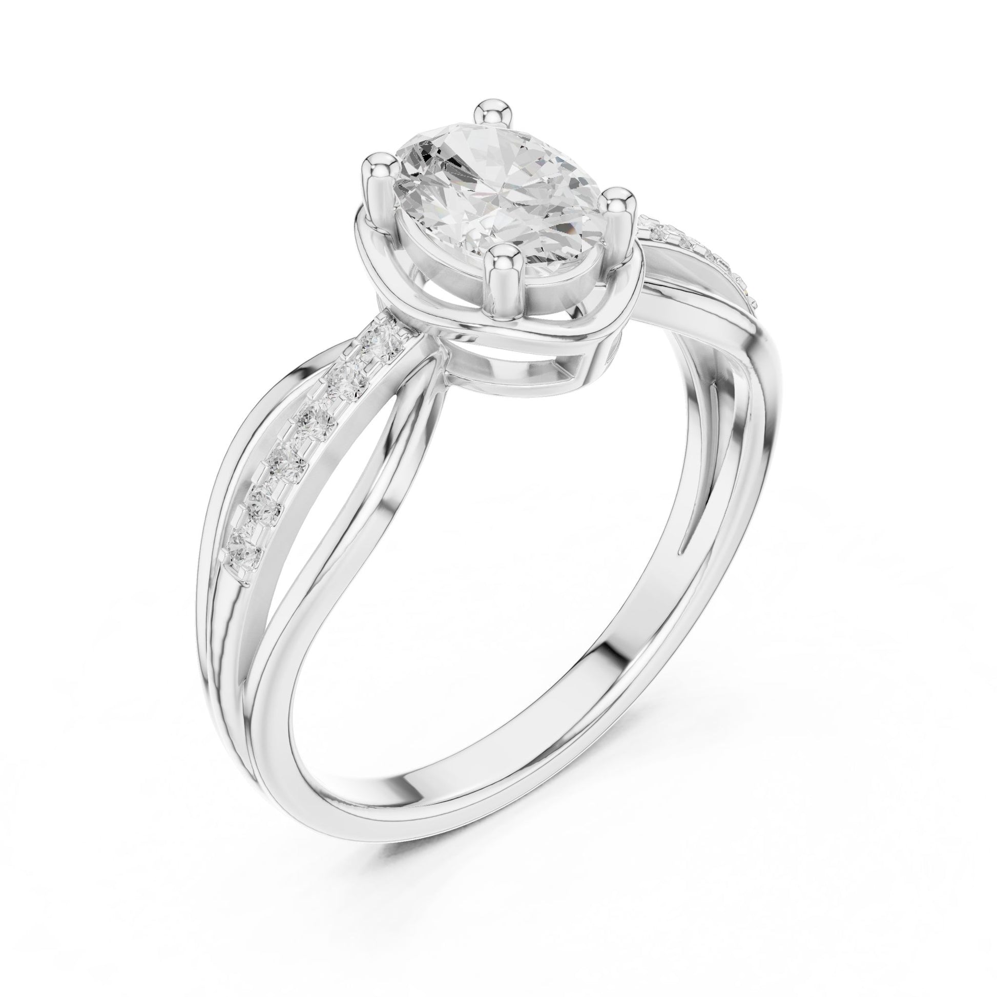 Oval Lab Grown Diamond Side-Stone Engagement Ring
