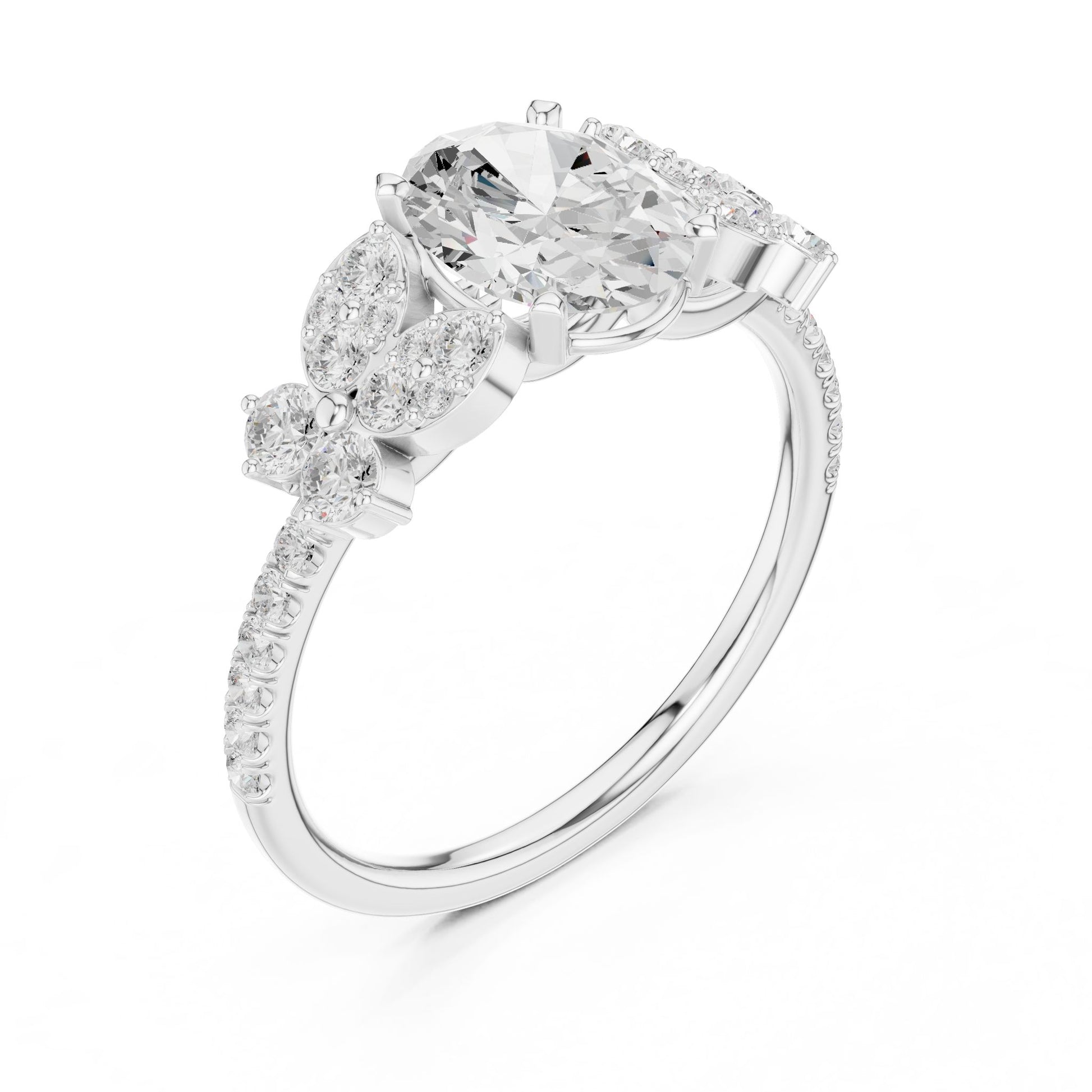 Oval Lab Grown Diamond Side-Stone Engagement Ring