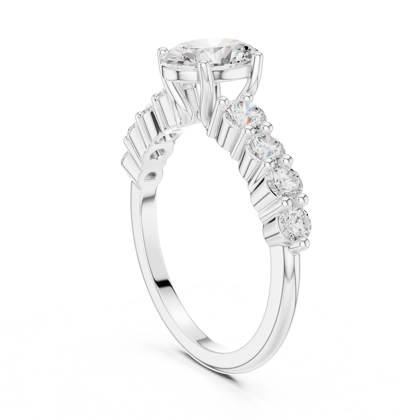 Oval Lab Grown Diamond Side-Stone Engagement Ring