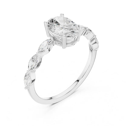 Women's Oval Lab Grown Diamond Side-Stone Ring