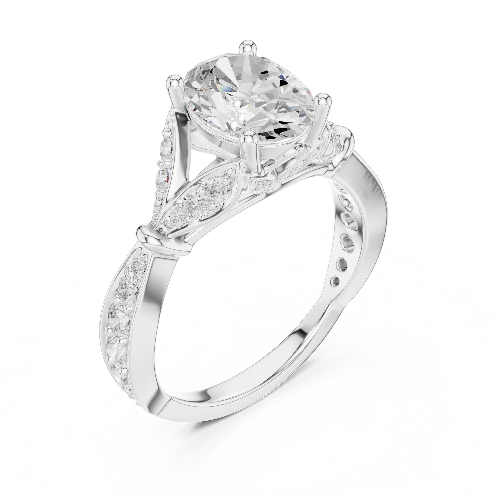 Women's Oval Lab Grown Diamond Side-Stone Ring