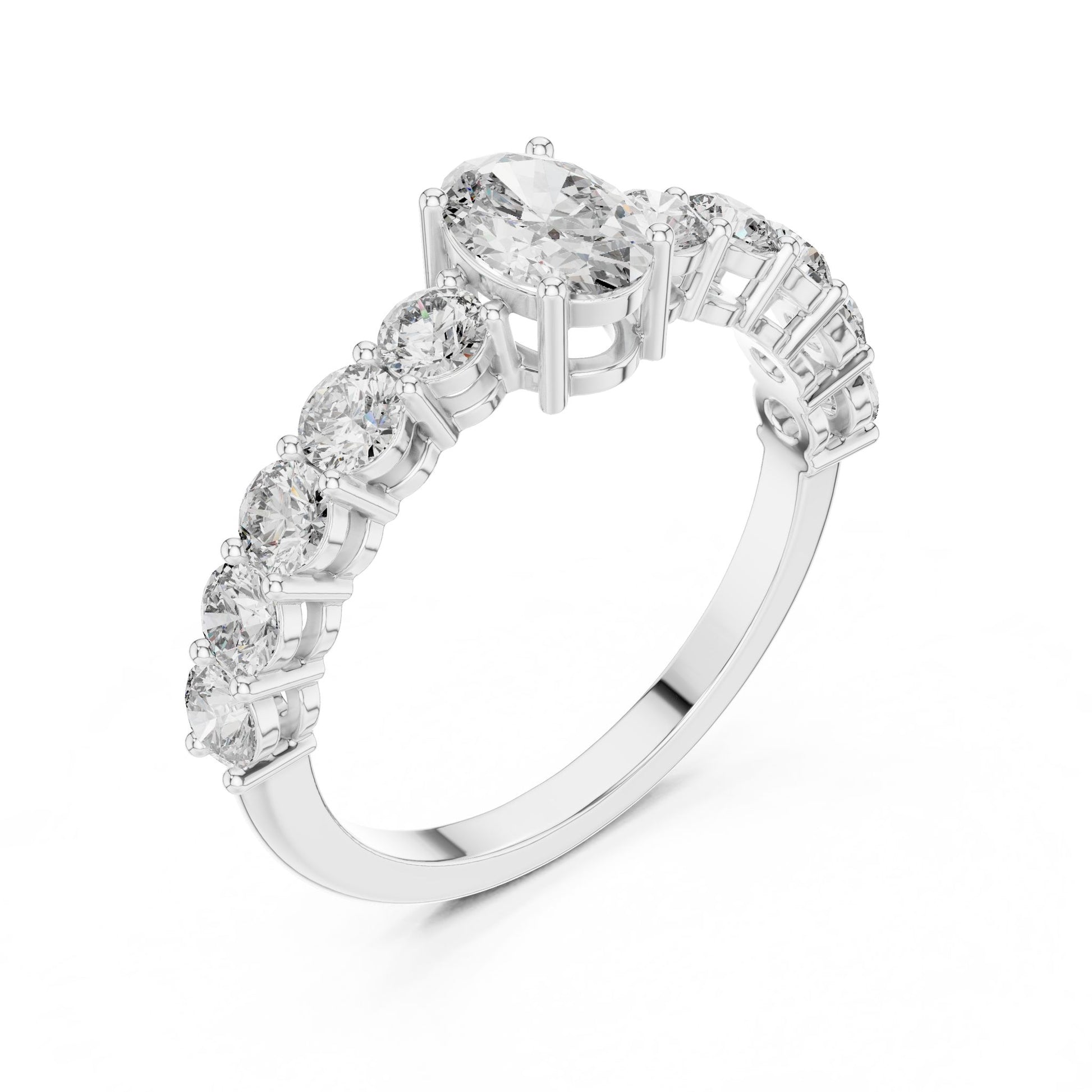 Oval Lab Grown Diamond Side-Stone Engagement Ring