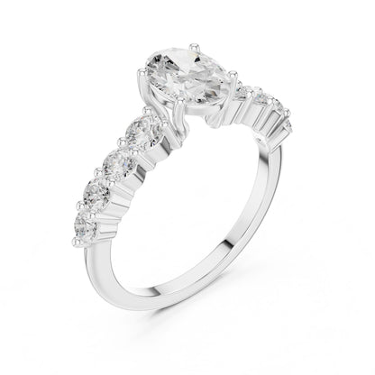 Oval Lab Grown Diamond Side-Stone Engagement Ring